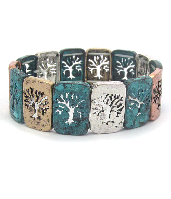 VINTAGE RUSTIC METAL STRETCH BRACELET - TREE OF LIFE