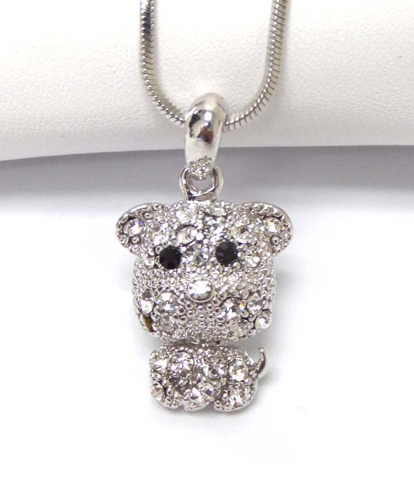 MADE IN KOREA WHITEGOLD PLATING CRYSTAL DOG PENDANT NECKLACE