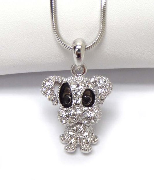 MADE IN KOREA WHITEGOLD PLATING CRYSTAL DOG PENDANT NECKLACE