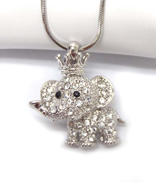 MADE IN KOREA WHITEGOLD PLATING CRYSTAL ELEPHANT PENDANT NECKLACE