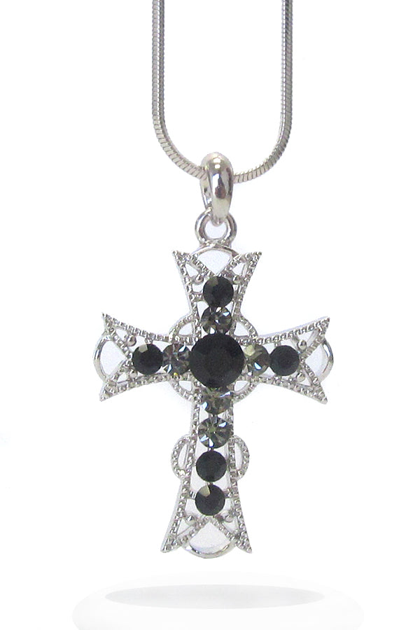 MADE IN KOREA WHITEGOLD PLATING CRYSTAL CROSS PENDANT NECKLACE