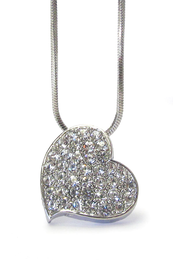 MADE IN KOREA WHITEGOLD PLATING CRYSTAL  HEART PENDANT NECKLACE