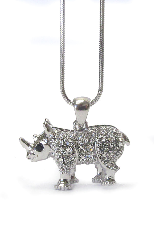 MADE IN KOREA WHITEGOLD PLATING CRYSTAL DECO RHINO NECKLACE