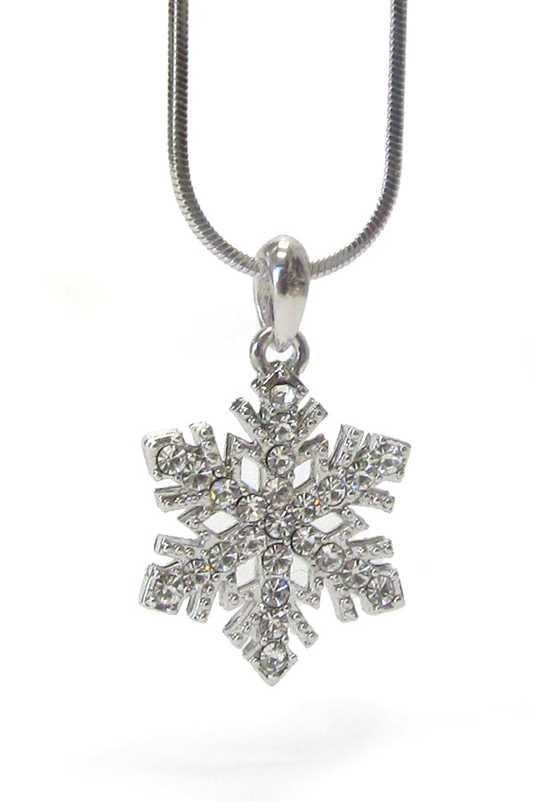 MADE IN KOREA WHITEGOLD PLATING CRYSTAL SNOWFLAKE PENDANT NECKLACE