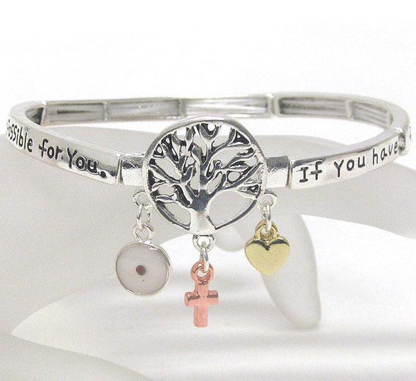 LIFE OF TREE MESSAGE STRETCH BRACELET - IF YOU HAVE FAITH AS SMALL AS A MUSTARD SEED NOTHING WILL BE IMPOSSIBLE FOR YOU