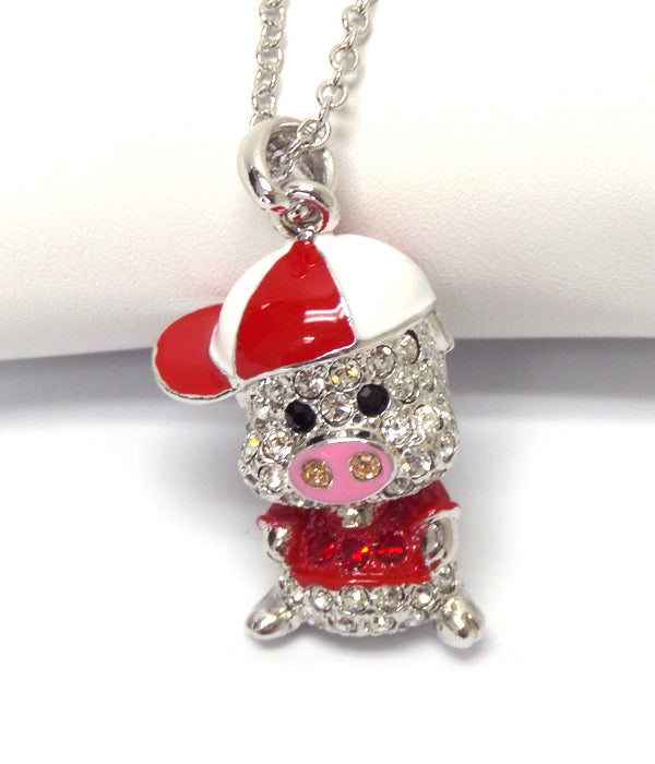 MADE IN KOREA WHITEGOLD PLATING PIGGY PENDANT NECKLACE