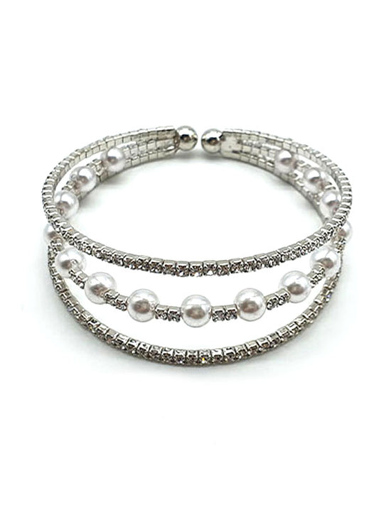 PEARL AND RHINESTONE WEDDING OR PARTY COIL BRACELET