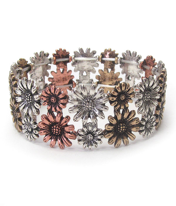 VINTAGE METAL MULTI FLOWER STRETCH BRACELET