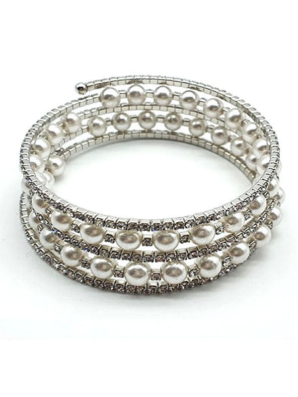 PEARL AND RHINESTONE WEDDING OR PARTY COIL BRACELET