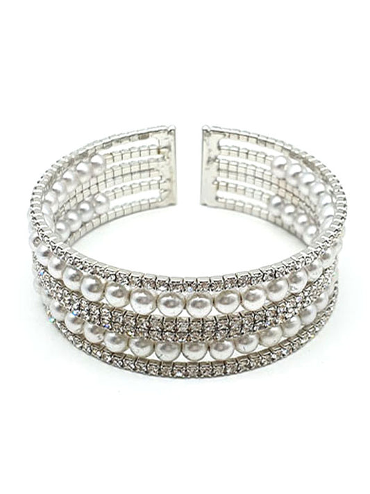 PEARL AND RHINESTONE WEDDING OR PARTY COIL BRACELET