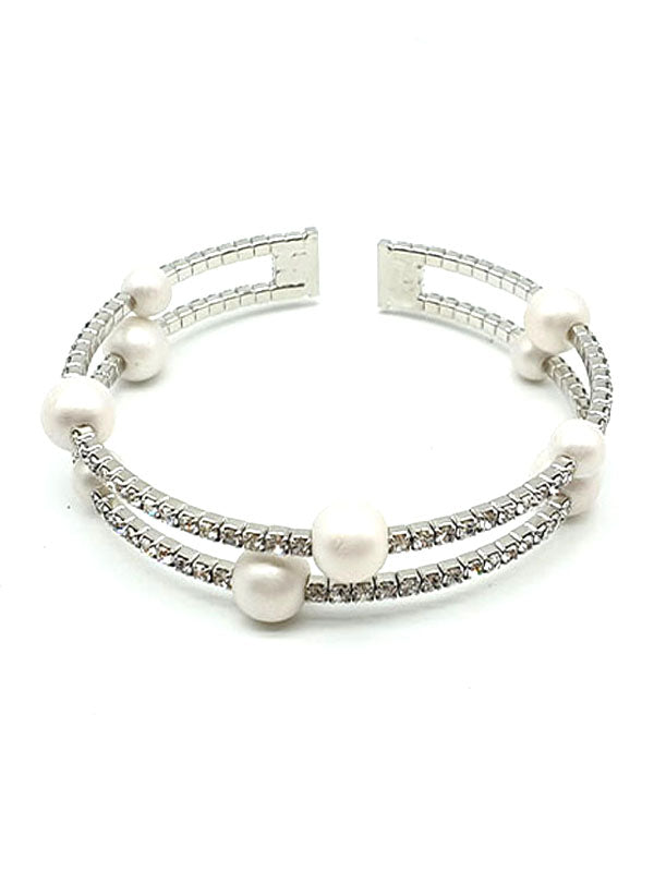 PEARL AND RHINESTONE WEDDING OR PARTY COIL BRACELET