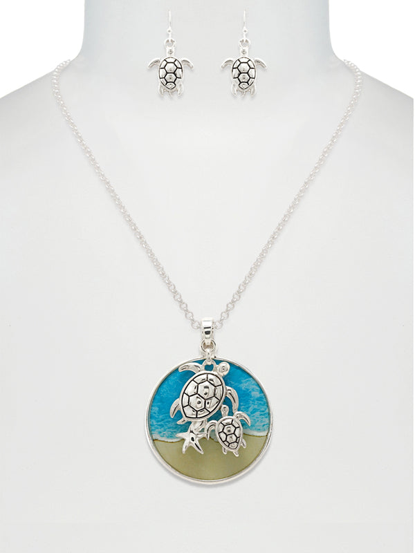 SEALIFE THEME PENDANT NECKLACE SET - TURTLE