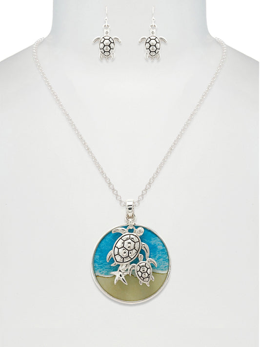 SEALIFE THEME PENDANT NECKLACE SET - TURTLE