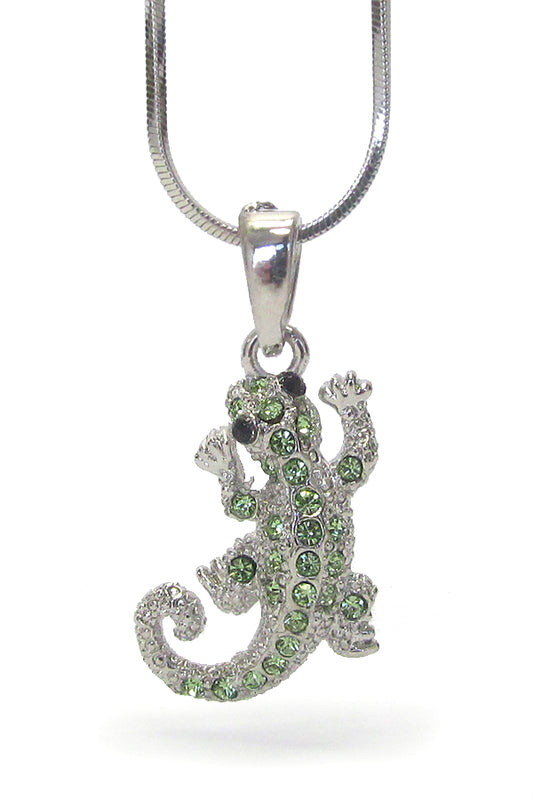 MADE IN KOREA WHITEGOLD PLATING CRYSTAL LIZARD PENDANT NECKLACE