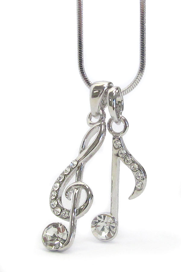 MADE IN KOREA WHITEGOLD PLATING CRYSTAL MUSIC NOTE PENDANT NECKLACE