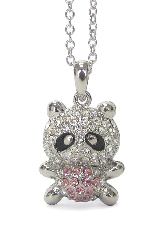 MADE IN KOREA WHITEGOLD PLATING RACCOON PENDANT NECKLACE