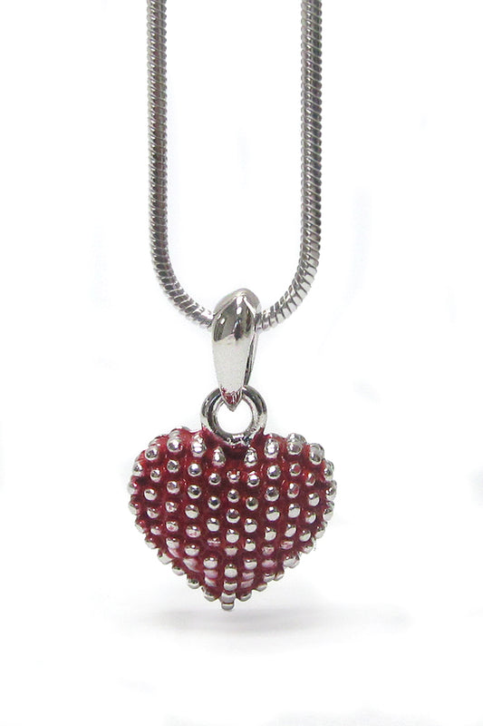 MADE IN KOREA WHITEGOLD PLATING EMBOSS HEART PENDANT NECKLACE