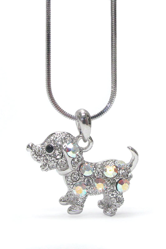 MADE IN KOREA WHITEGOLD PLATING CRYSTAL DOG NECKLACE