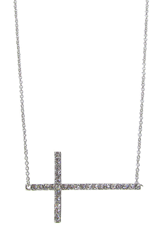 MADE IN KOREA WHITEGOLD PLATING CRYSTAL CROSS PENDANT NECKLACE