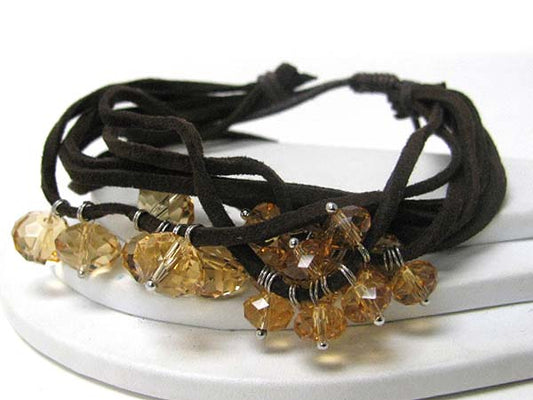 CRYSTAL CUT FACET GLASS STONE CLUSTER MULTI SUEDE FRIENDSHIP BRACELET - FREE WRAP STYLE