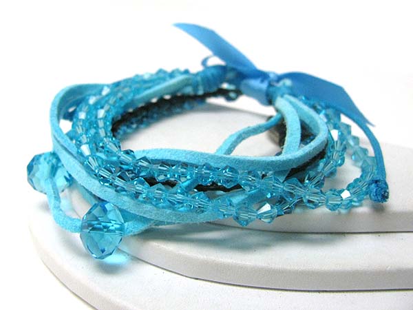MULTI GLASS BEAD AND SUEDE CHAIN FRIENDSHIP BRACELET - FREE WRAP STYLE