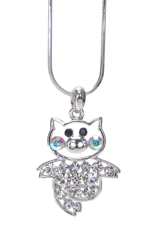 MADE IN KOREA WHITEGOLD PLATING CRYSTAL PIG PENDANT NECKLACE