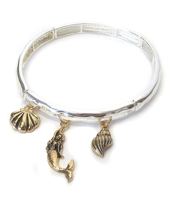 MERMAID AND SHELL CHARM STRETCH BRACELET