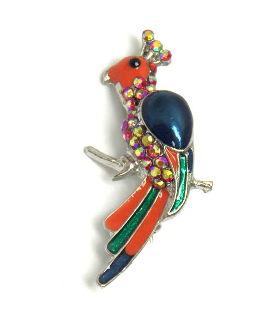 CRYSTAL AND EPOXY COCKATOO BIRD PIN OR BROOCH