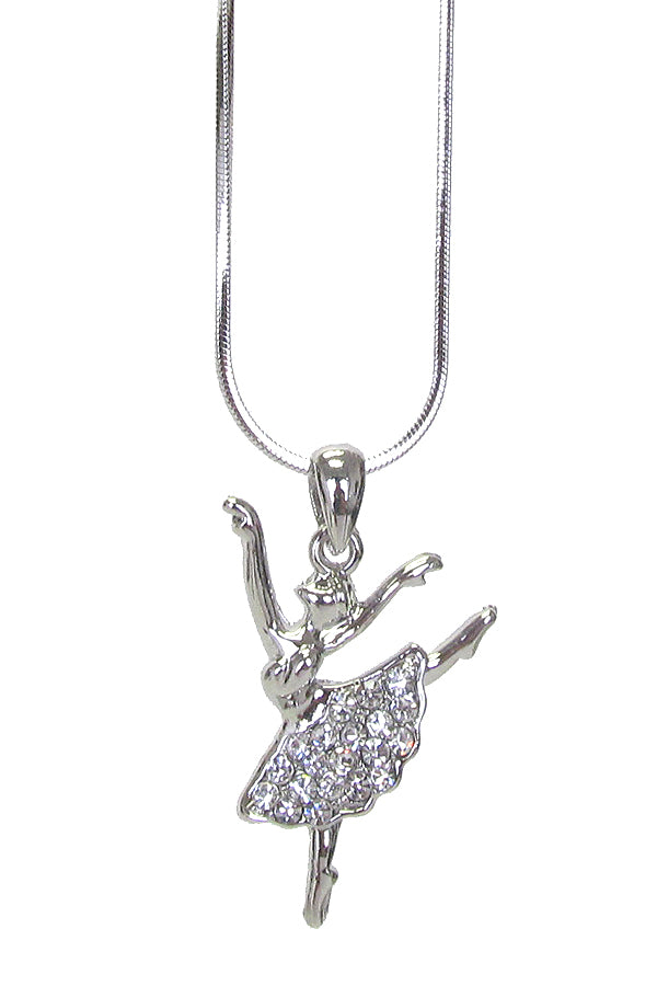 MADE IN KOREA WHITEGOLD PLATING CRYSTAL BALLERINA PENDANT NECKLACE