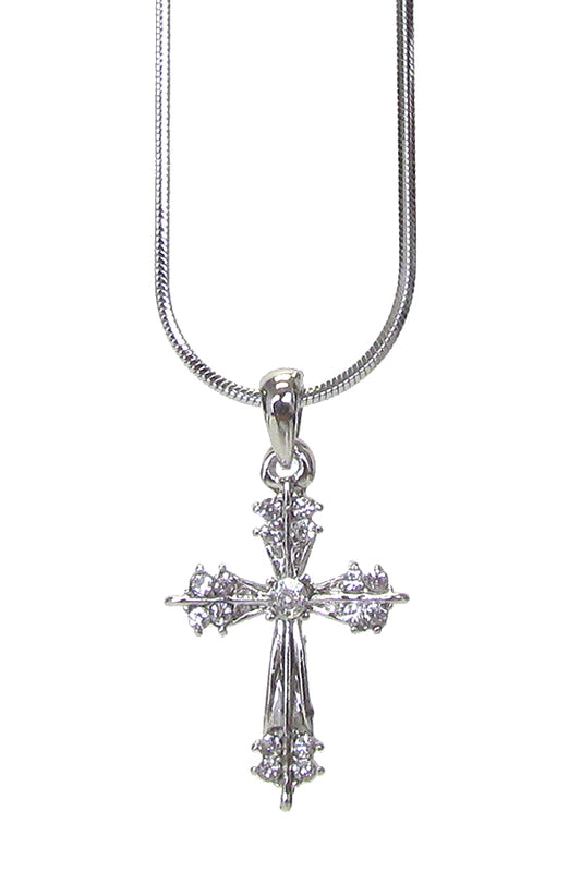 MADE IN KOREA WHITEGOLD PLATING CRYSTAL CROSS PENDANT NECKLACE