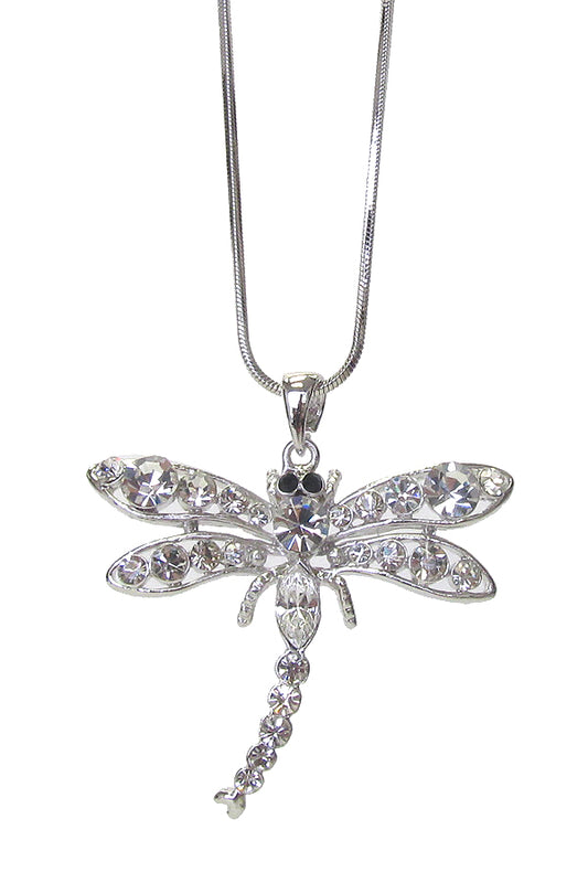 MADE IN KOREA WHITEGOLD PLATING CRYSTAL DRAGONFLY PENDANT NECKLACE