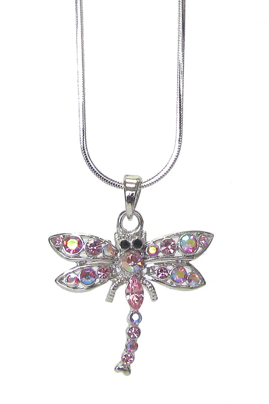 MADE IN KOREA WHITEGOLD PLATING CRYSTAL DRAGONFLY PENDANT NECKLACE