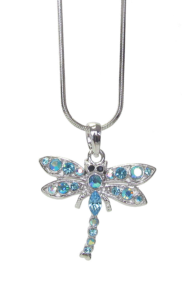 MADE IN KOREA WHITEGOLD PLATING CRYSTAL DRAGONFLY PENDANT NECKLACE