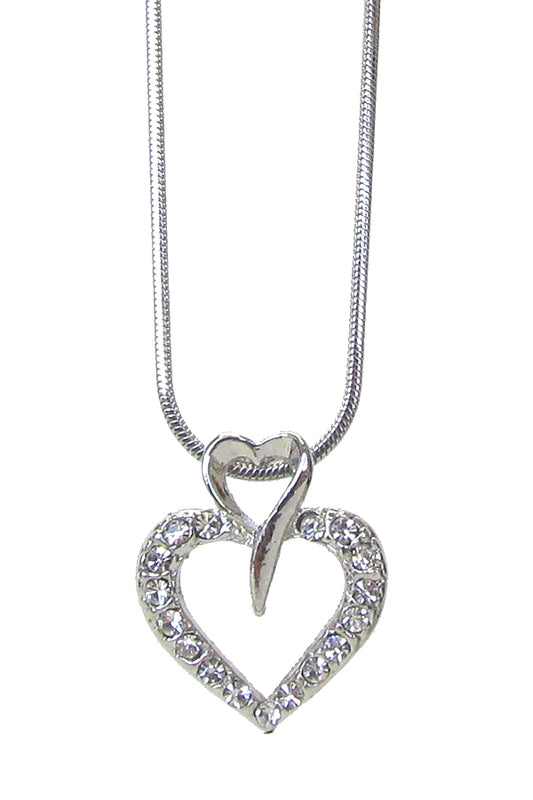 MADE IN KOREA WHITEGOLD PLATING CRYSTAL HEART PENDANT NECKLACE -valentine