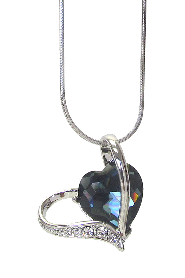 MADE IN KOREA WHITEGOLD PLATING CRYSTAL HEART PENDANT NECKLACE