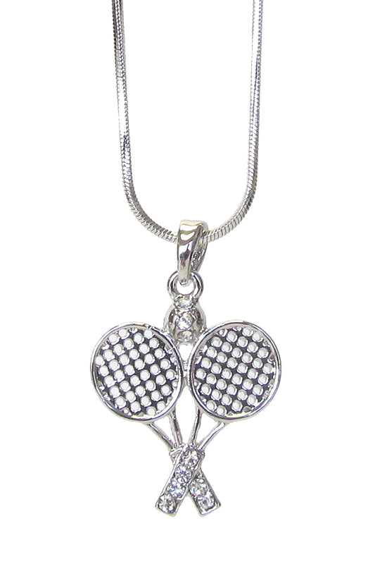 MADE IN KOREA WHITEGOLD PLATING CRYSTAL TENNIS RACKET PENDANT NECKLACE