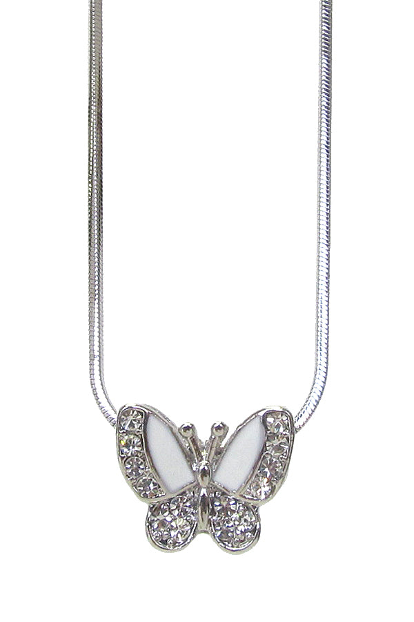 MADE IN KOREA WHITEGOLD PLATING CRYSTAL BUTTERFLY PENDANT NECKLACE