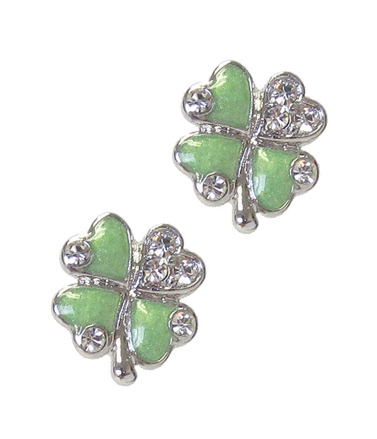 St patrick  WHITEGOLD PLATING CRYSTAL LUCKY CLOVER EARRING