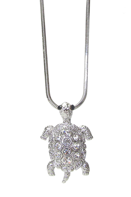 MADE IN KOREA WHITEGOLD PLATING CRYSTAL TURTLE PENDANT NECKLACE