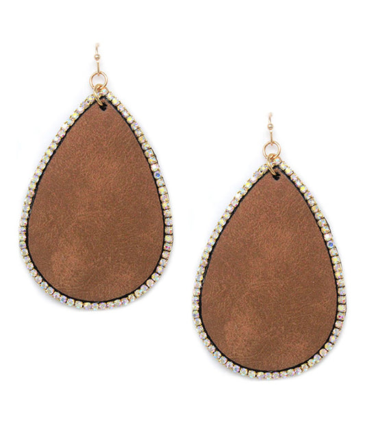 CRYSTAL EDGE LEATHERETTE TEARDROP EARRING