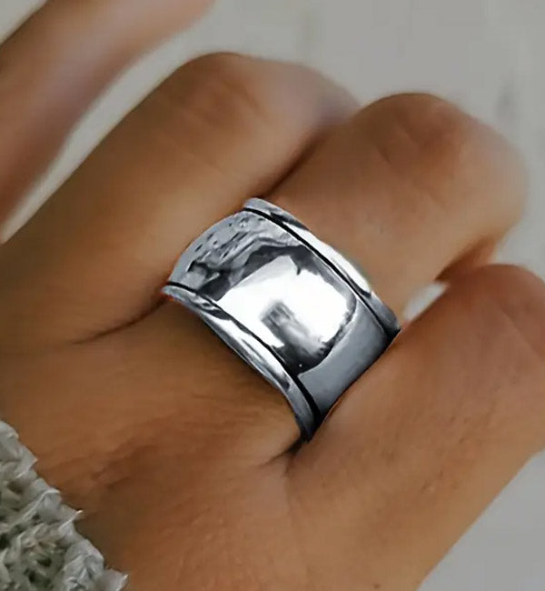 Wide Silver Wrap Band Statement Ring for Women