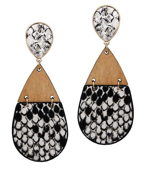 ANIMAL PRINT TEARDROP EARRING - SNAKE SKIN