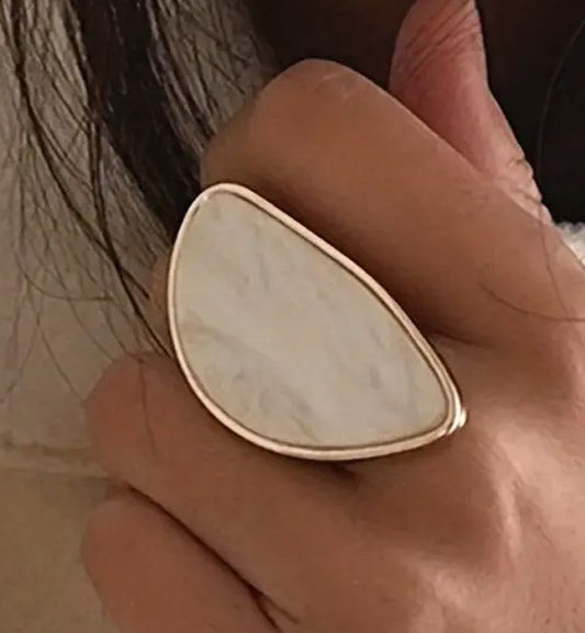 Large White Marble Teardrop Statement Ring for Women