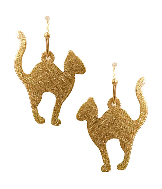 SCRATCH METAL CAT EARRING - BRASS METAL