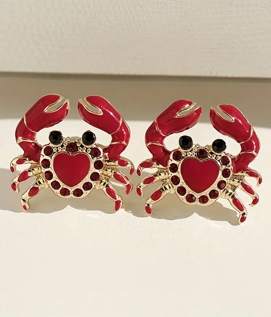 SEALIFE THEME EPOXY HEART CRAB EARRING