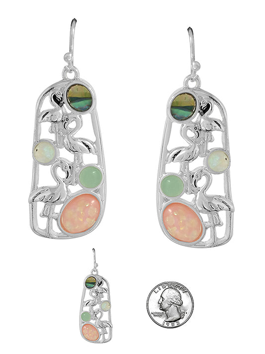 TROPICAL THEME OPAL AND ABALONE MIX EARRING - FLAMINGO