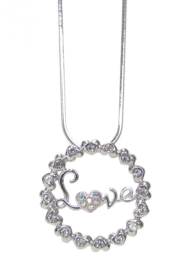 MADE IN KOREA WHITEGOLD PLATING CRYSTAL LOVE HOOP PENDANT NECKLACE -valentine