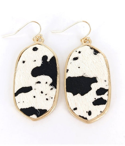 ANIMAL PRINT FUR EARRING - COW