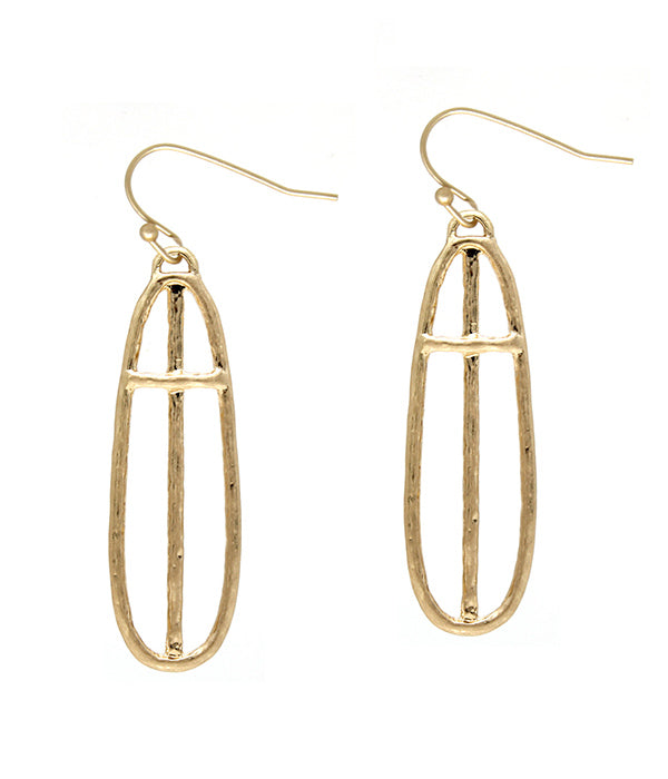 WIRE METAL CROSS OVAL EARRING