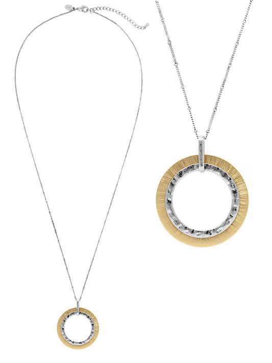 TWO TONE METAL HOOP PENDANT LONG NECKLACE